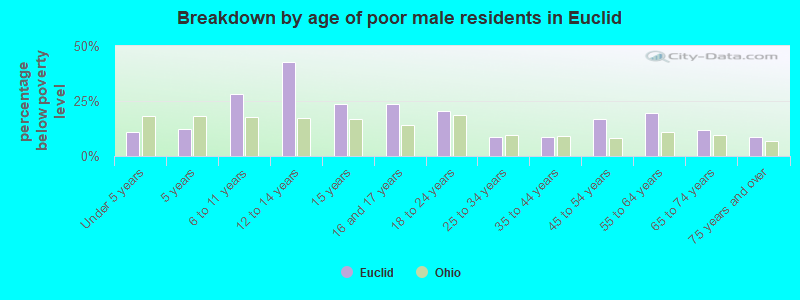 Breakdown by age of poor male residents in Euclid