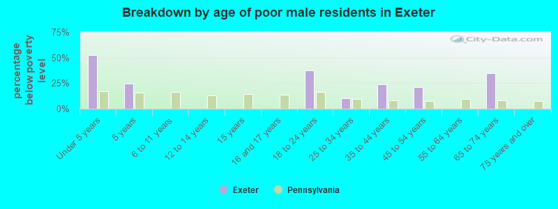 Breakdown by age of poor male residents in Exeter