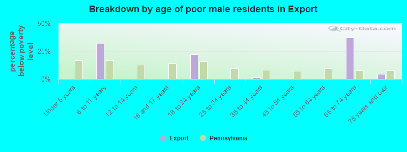 Breakdown by age of poor male residents in Export