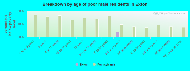 Breakdown by age of poor male residents in Exton