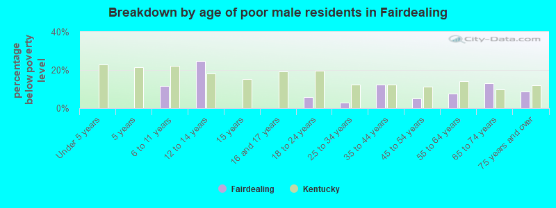 Breakdown by age of poor male residents in Fairdealing