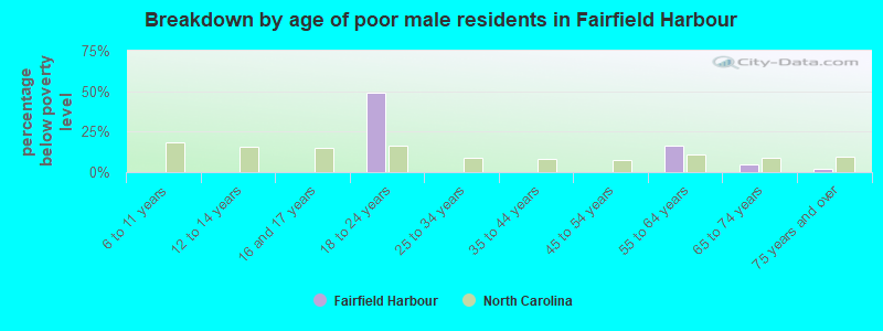 Breakdown by age of poor male residents in Fairfield Harbour