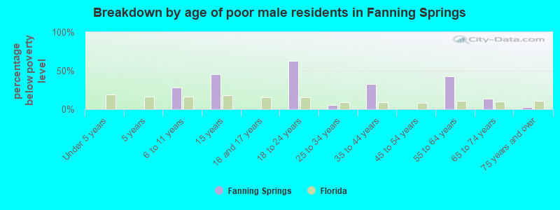 Breakdown by age of poor male residents in Fanning Springs