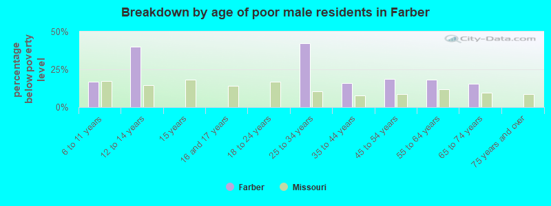 Breakdown by age of poor male residents in Farber