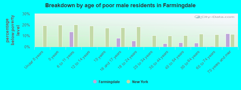 Breakdown by age of poor male residents in Farmingdale
