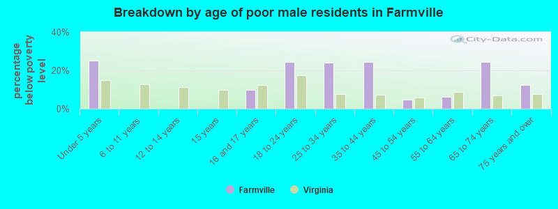 Breakdown by age of poor male residents in Farmville