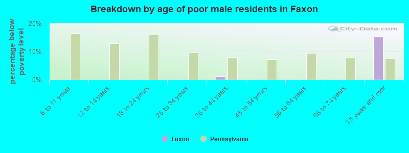 Breakdown by age of poor male residents in Faxon