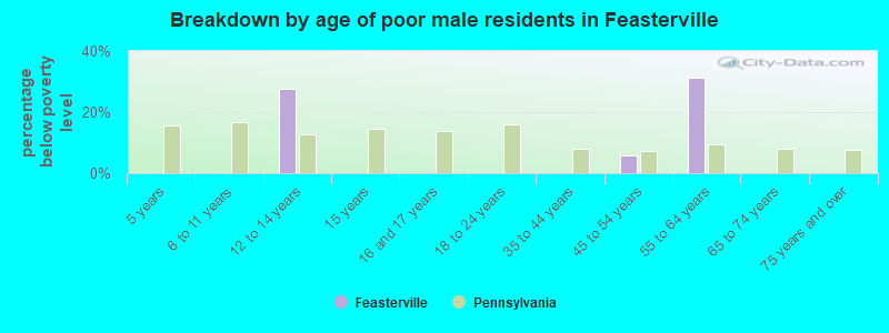 Breakdown by age of poor male residents in Feasterville