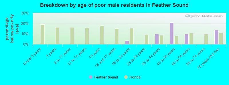 Breakdown by age of poor male residents in Feather Sound