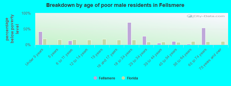 Breakdown by age of poor male residents in Fellsmere