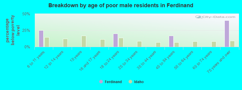 Breakdown by age of poor male residents in Ferdinand