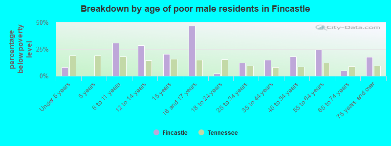 Breakdown by age of poor male residents in Fincastle