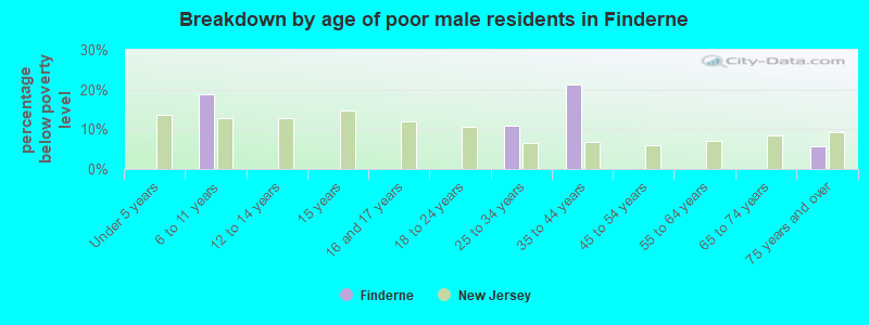 Breakdown by age of poor male residents in Finderne