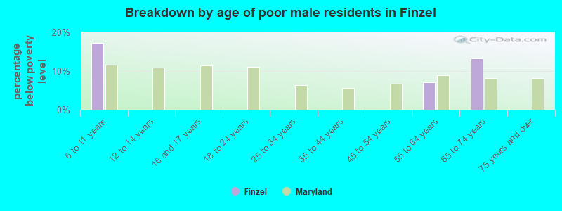 Breakdown by age of poor male residents in Finzel
