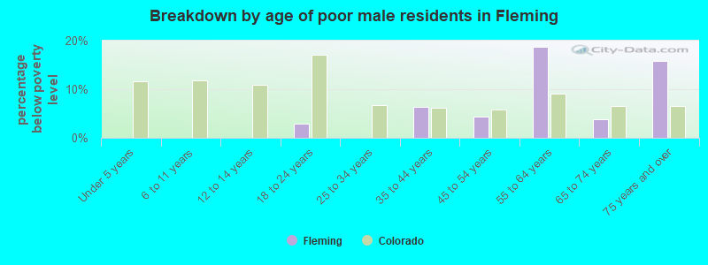 Breakdown by age of poor male residents in Fleming