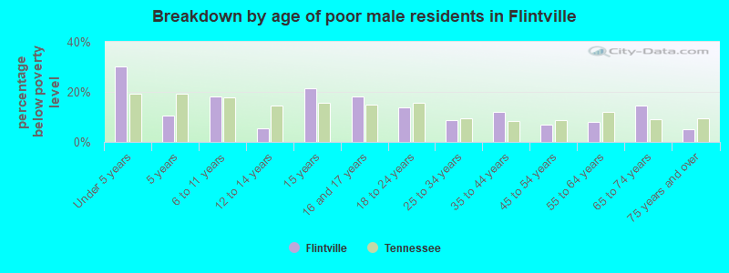 Breakdown by age of poor male residents in Flintville