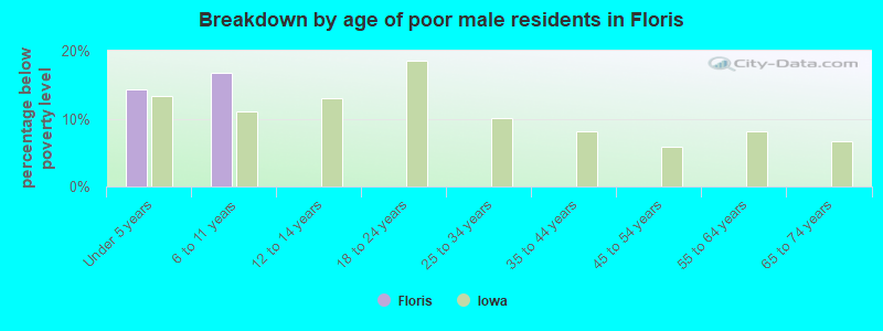 Breakdown by age of poor male residents in Floris