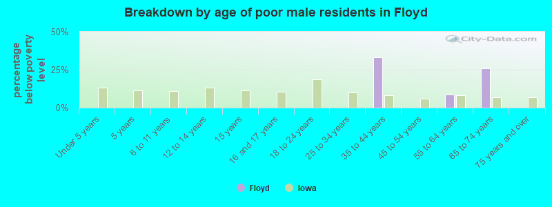 Breakdown by age of poor male residents in Floyd