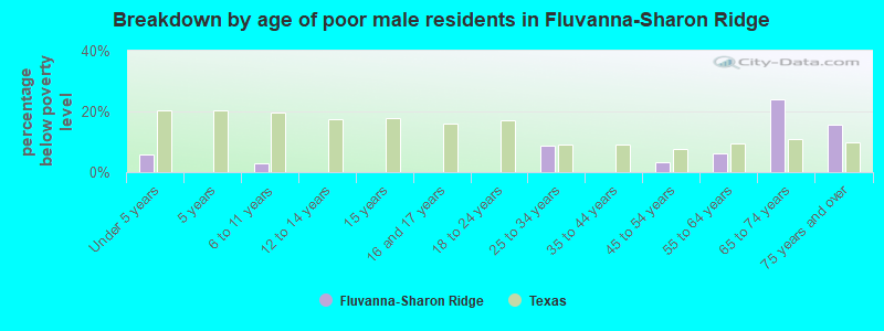 Breakdown by age of poor male residents in Fluvanna-Sharon Ridge