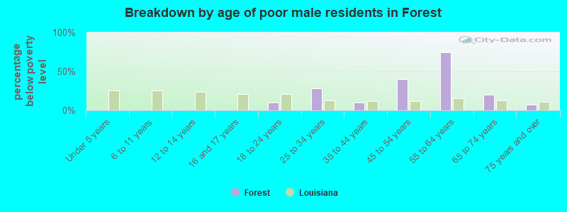 Breakdown by age of poor male residents in Forest