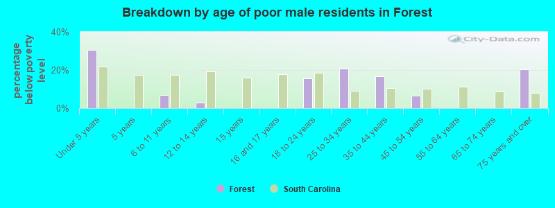 Breakdown by age of poor male residents in Forest