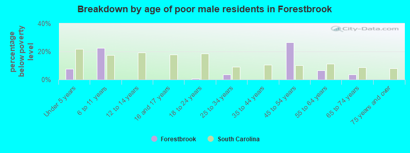 Breakdown by age of poor male residents in Forestbrook