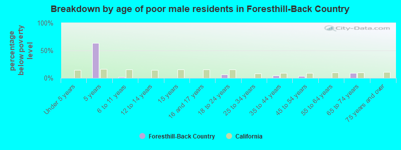 Breakdown by age of poor male residents in Foresthill-Back Country