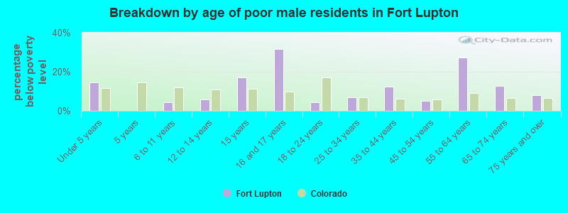 Breakdown by age of poor male residents in Fort Lupton