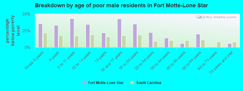 Breakdown by age of poor male residents in Fort Motte-Lone Star