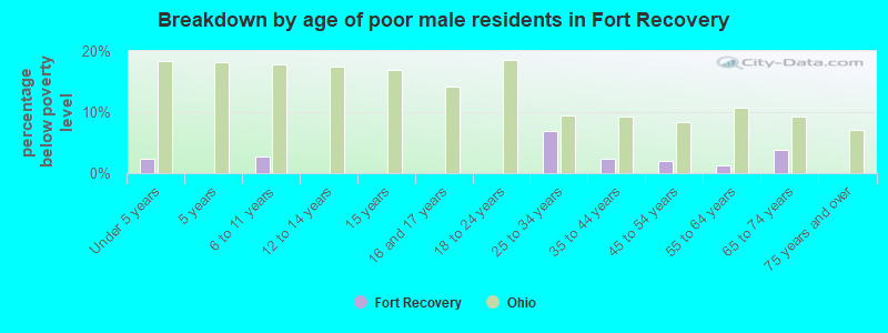 Breakdown by age of poor male residents in Fort Recovery