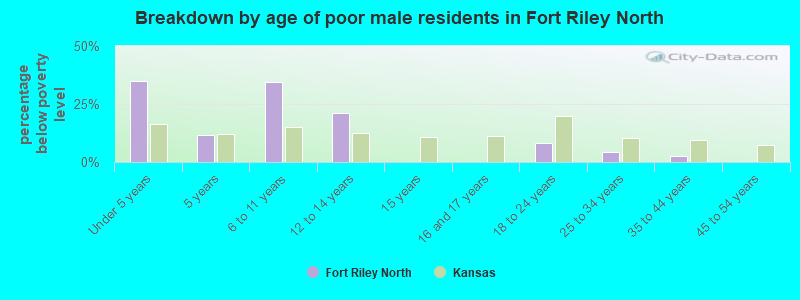 Breakdown by age of poor male residents in Fort Riley North