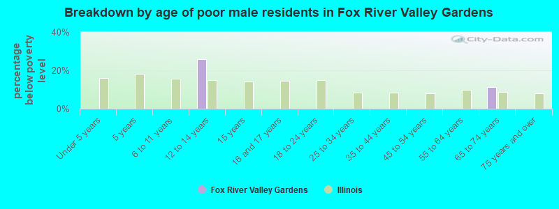 Breakdown by age of poor male residents in Fox River Valley Gardens