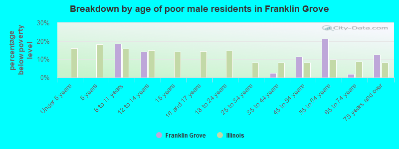 Breakdown by age of poor male residents in Franklin Grove