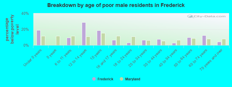Breakdown by age of poor male residents in Frederick