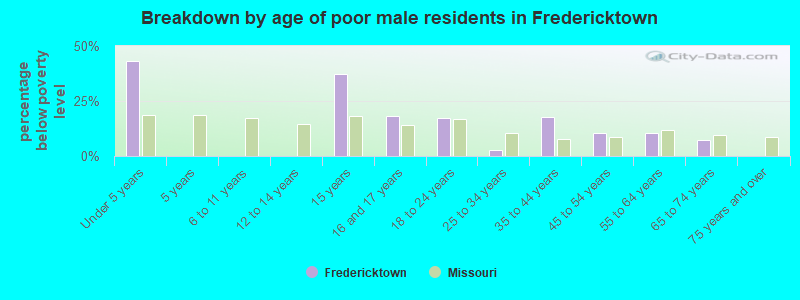 Breakdown by age of poor male residents in Fredericktown