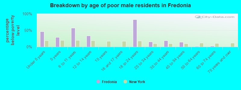 Breakdown by age of poor male residents in Fredonia
