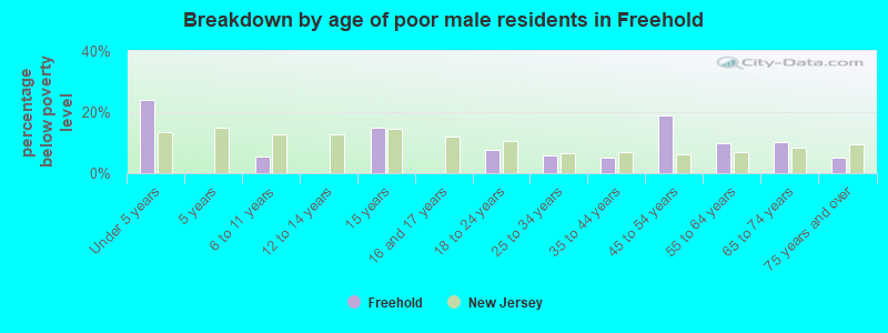 Breakdown by age of poor male residents in Freehold
