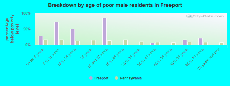 Breakdown by age of poor male residents in Freeport