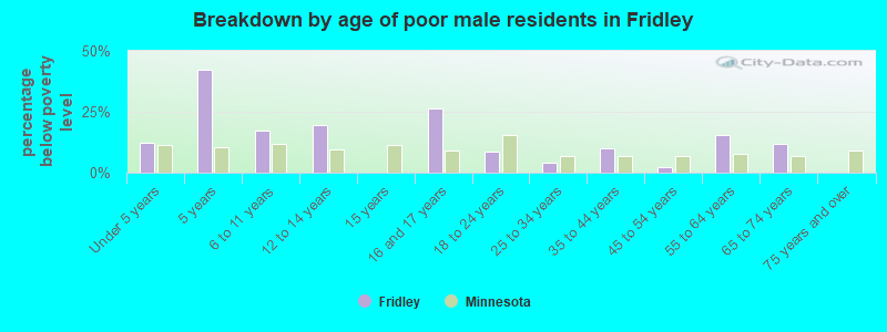 Breakdown by age of poor male residents in Fridley