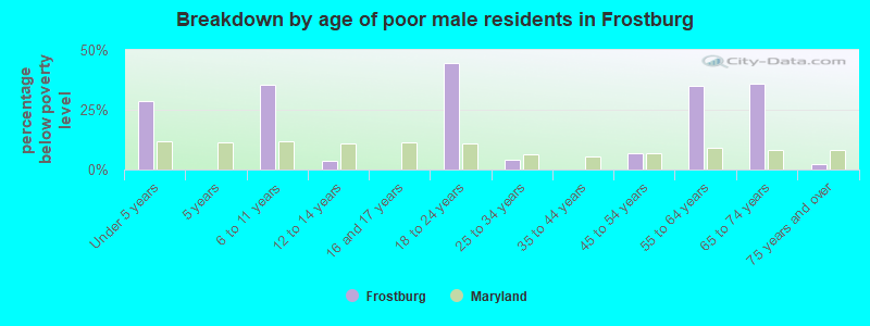 Breakdown by age of poor male residents in Frostburg