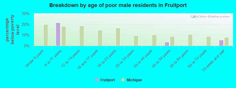 Breakdown by age of poor male residents in Fruitport