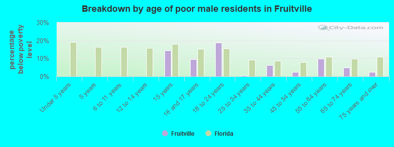 Breakdown by age of poor male residents in Fruitville