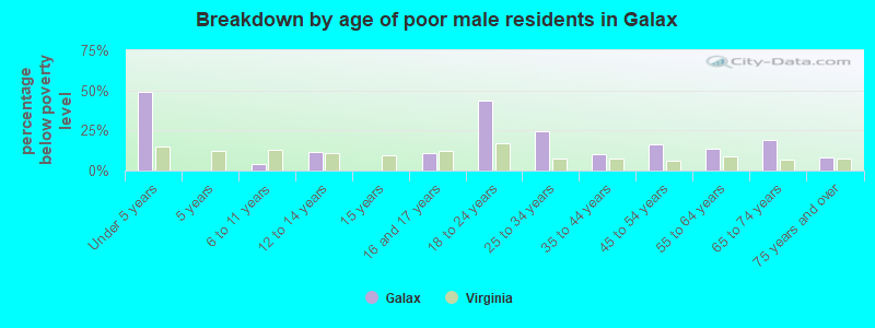 Breakdown by age of poor male residents in Galax