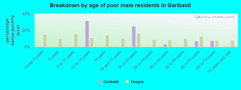 Breakdown by age of poor male residents in Garibaldi