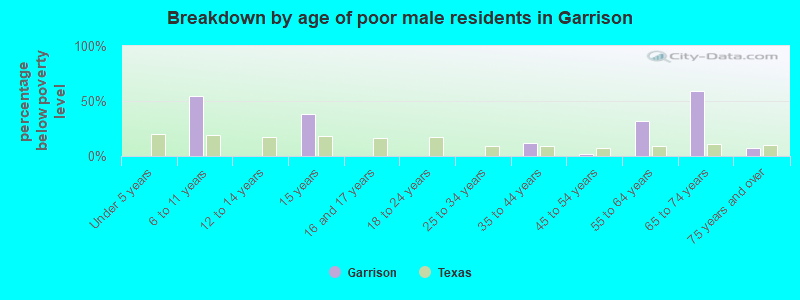 Breakdown by age of poor male residents in Garrison