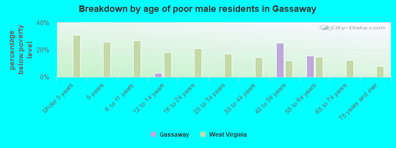 Breakdown by age of poor male residents in Gassaway