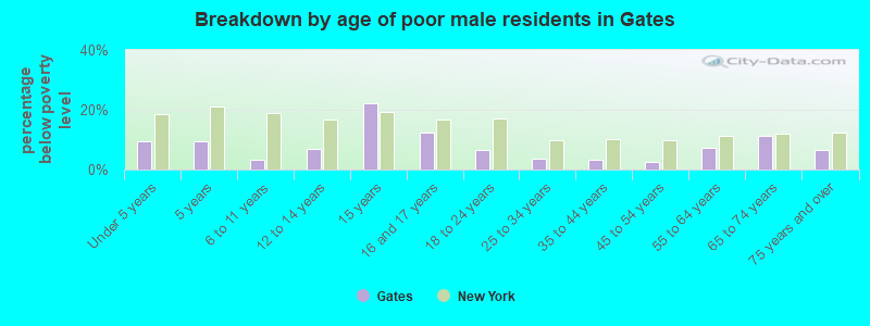 Breakdown by age of poor male residents in Gates