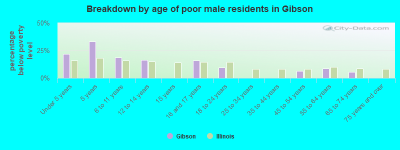 Breakdown by age of poor male residents in Gibson