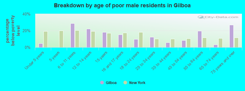 Breakdown by age of poor male residents in Gilboa