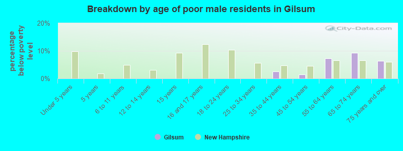 Breakdown by age of poor male residents in Gilsum